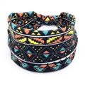 Bohemian elastic cotton headband with colorful geometric patterns in black and blue - 15-Multi Ethnic