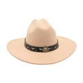 Beige wool felt cowboy hat with marble pattern band and silver lion head emblem - Beige
