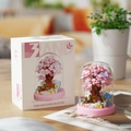 Pink cherry blossom tree building blocks in a spherical dust cover for gift decoration - Cherry Blossom Tree House / 305pcs/With Transparent Cover