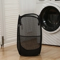 Foldable laundry basket in black mesh fabric with handles for easy home storage - Double Layer (35x35x55cm) / Black