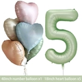 Detail of 40-inch olive green number 5 balloon and 18-inch heart-shaped balloons set - Olive Number 5 / Number And Heart Balloon Combination