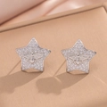 Orecchini a lobo a stella in argento con ape centrale e pavé di zirconi - Orecchini a Bottone con Ape e Pentagramma Argentati