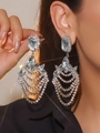 Elegant long silver rhinestone drop earrings with sparkling crystals for women - Silver Full Rhinestone Banquet Dangle