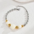 Minimalistische roestvrijstalen armband met goud- en zilveren kralen en witte parels - Armband (Klein) (B1098-xiao) / Goud Zilver Wit Gemengd