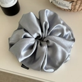 Elegant silver grey satin scrunchie with fashion label for stylish hair styling - Large 22cm / Blue Gray