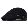 Classic black cotton beret cap with gold metal logo and adjustable strap for unisex fit - One Size(Adjustable) / Black