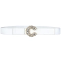 Cintura elastica bianca da donna con finitura testurizzata e fibbia con strass a forma di C - Bianco