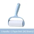Pale blue lint roller with ergonomic plastic handle and 40-sheet adhesive paper roll - Pale Blue (1 Handle + 1 Roll - 40 Sheets)