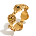 Vintage 18K gold-plated stainless steel ring with colorful rose motifs and crystals - US 6 / Multi-color Zirconia Rose