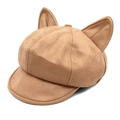 Chic camel faux suede baker boy hat with cute cat ears and vintage aesthetic - M (56-58cm) / Khaki