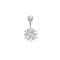 Silver stainless steel belly button ring with sparkling flower-shaped zircon crystals - XY-7 Full Pave Flower