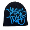 Gorro de punto negro con letras de grafiti azul WHIRIS TWO para hombres y mujeres - Negro y Azul
