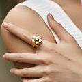 Polished 18K gold plated French 3D flower ring featuring a bold mirror finish design - Adjustable Open / Mirror Polished 3D Flower (KR0142)