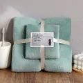 Plush sage green coral fleece towel and bath towel set tied with a cream ribbon - Towel + Bath Towel [Mesh Bag] / Green Coral Fleece
