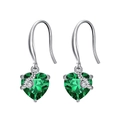 Elegant 925 sterling silver drop earrings with heart-shaped green gemstones and small diamonds - Silver Green Heart Style (SE343-5LV)