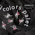 Silver 3D star nail charms with pink rhinestones, set of 6 pieces, size 10.9x6.5mm - 27# Starburst (11*7mm)