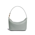 Borsa hobo intrecciata verde chiaro con manico a nodo metallico su sfondo bianco - Grigio Agata