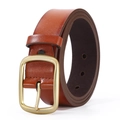 Classic men's brown faux leather belt featuring a vintage brass-toned buckle - Style 2 (Matte Square Buckle) / Camel