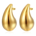 Elegantes pendientes de gota martillados dorados en acero inoxidable para mujer - Pequeño Hueco Dorado