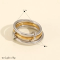 Detail showing ring dimensions 17.5mm inner diameter and 9g weight in mixed metal - Size 7 / Multi-layer Interlocking Design (TR4435-M-7) / Gold and Silver