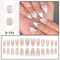 White French almond press-on nails with 3D bows and pearls 24pcs set in box - French White Edge 3D Resin Bowknot Pearl Style (D-154) / 24 Pcs/Set