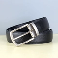 Men's premium black leather belt with lychee texture and silver alloy buckle detail - Matte Silver-Yellow / 110cm