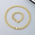 Conjunto de collar y pulsera para hombre de cadena cubana dorada pulida con eslabones planos - Pulsera 21CM / Dorado