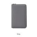 Gray RFID protection leather zipper wallet with large capacity and litchi grain texture - Gray