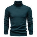 Detailed view of dark green turtleneck knit sweater showing ribbed cuffs and soft texture - High Collar Dark Green
