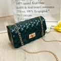 Dark green quilted crossbody bag with pearl handle and golden chain strap for women - Dark Green (Chain Strap)