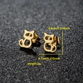 Minimalist gold cat silhouette stud earrings in stainless steel with 0.8cm cute design - Cat (063) / Gold