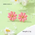 Pink daisy titanium steel stud earrings with golden center for women fashion - Pink