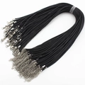 Detalle de collares de cordón de cera negro con cierres de langosta y extensiones - Cierre de Langosta (Con Extensión) / 1.5mm / 55+5cm / Negro