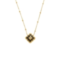 Collana vintage dorata con ciondolo a quadrifoglio nero e strass scintillante al centro - Nero Oro