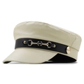 Beige faux leather sailor cap with black strap and golden horsebit metal buckle - 56-59CM Adjustable / Off White
