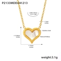 Details zu Maßen der Herz-Halskette aus Edelstahl mit natürlicher Perlmutteinlage - Goldene Herz Halskette / Gold