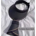 Foldable black UPF50+ wide brim empty top sun hat with elegant yellow trim and logo - Foldable Design with G Metal Logo / Black
