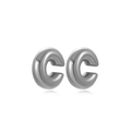 Minimalist silver C-shaped chunky stud earrings with polished metallic finish - Smooth Surface / Silver