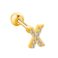 Golden X-shaped letter stud earring with cubic zirconia pavé and screw back ball - Letter X