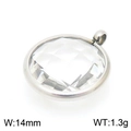 Polished silver circular birthstone pendant with 14mm faceted clear crystal and metal frame - Silver Round Transparent Gem Style (KLJ8250-Z)