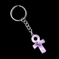 Purple amethyst Ankh cross keychain with silver metal ring on professional black background - Lilac Stone