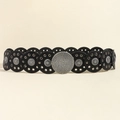 Cinturón retro de mujer en cuero PU negro con tachuelas de metal plateado y remaches - Versión 2.5 / 130cm / Negro Plata Antiguo