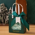 Dark green gift bag with transparent window, satin bow and white ribbon handles - Dark Green + Teacher's Day Tag + Raffia