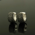 Silver hoop earrings with black zircon pavé setting and reflective mirror finish - Silver / Black Zirconia