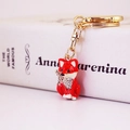 Portachiavi a volpe rossa con cristalli e strass per borse, elegante accessorio - Rosso