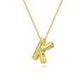 Macro view of polished 18K gold plated letter K pendant on a fine link chain - Letter K Necklace Set