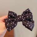 Handheld classic black fabric hair bow with white polka dots for hair styling - 096 Polka Dot Bow Duckbill Clip [Black]