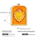 Golden stainless steel rectangle pendant with heart and evil eye on orange background - Orange Sacred Heart Pendant PJ92010D