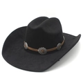 Cappello da cowboy classico in finta pelle scamosciata nera con fascia marrone - M (56-57cm) / Nero