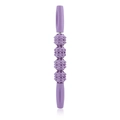 Detailed view of the purple muscle roller stick featuring rotating massage gear rollers - Purple
